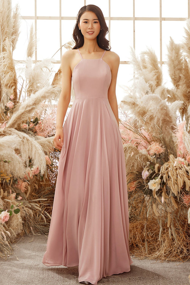 Load image into Gallery viewer, Dusty Pink Chiffon Bridesmaid Dress