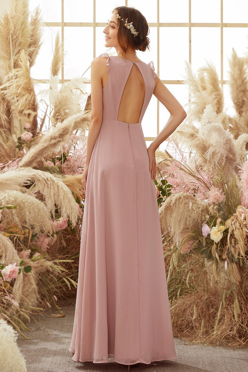 Load image into Gallery viewer, Blush Open Back Chiffon Bridesmaid Dress