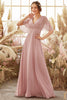 Load image into Gallery viewer, Blush Batwing Sleeves Chiffon Bridesmaid Dress