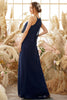 Load image into Gallery viewer, Halter Navy Chiffon Bridesmaid Dress