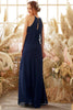 Load image into Gallery viewer, Halter Navy Chiffon Bridesmaid Dress