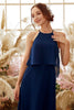 Load image into Gallery viewer, Halter Navy Chiffon Bridesmaid Dress