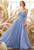 Load image into Gallery viewer, Off The Shoulder Blue Chiffon Bridesmaid Dress