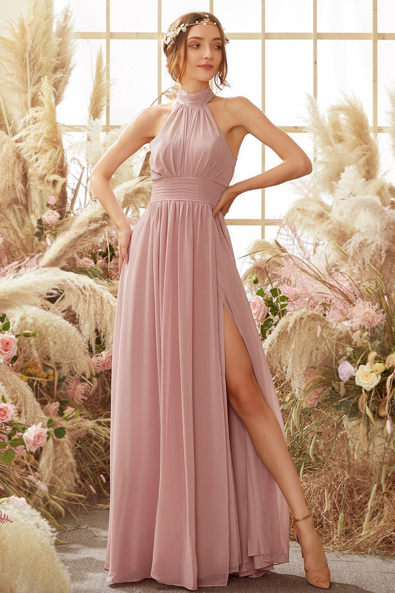 Load image into Gallery viewer, Halter Pleated Chiffon Bridesmaid Dress