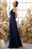 Load image into Gallery viewer, Navy Halter Chiffon Bridesmaid Dress