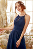 Load image into Gallery viewer, Navy Halter Chiffon Bridesmaid Dress