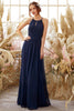 Load image into Gallery viewer, Navy Halter Chiffon Bridesmaid Dress