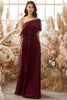 Load image into Gallery viewer, One Shoulder Burgundy Chiffon Bridesmaid Dress