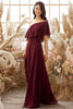 Load image into Gallery viewer, One Shoulder Burgundy Chiffon Bridesmaid Dress