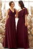 Load image into Gallery viewer, One Shoulder Burgundy Chiffon Bridesmaid Dress