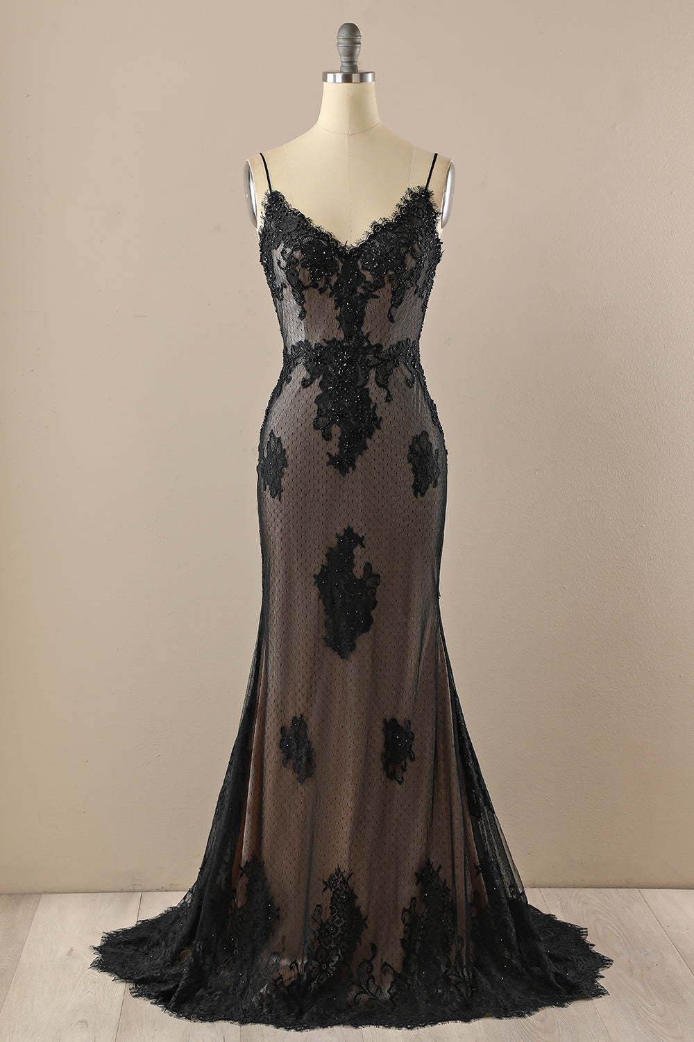 Black Mermaid Prom Dress with Lace