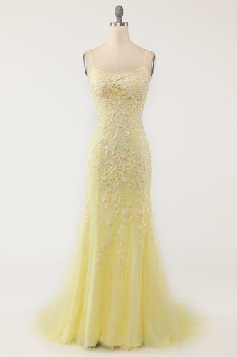 Yellow Mermaid Long Prom Dress with Appliques