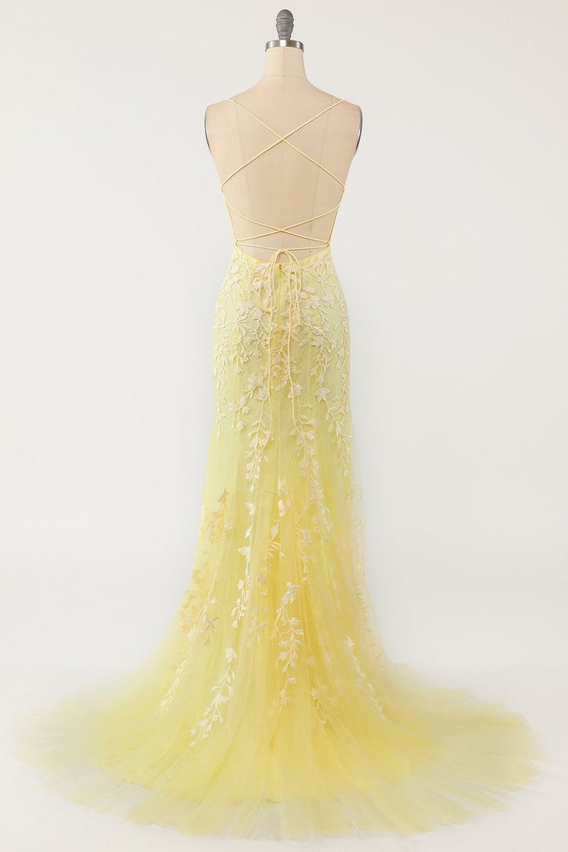 Load image into Gallery viewer, Yellow Mermaid Long Prom Dress with Appliques