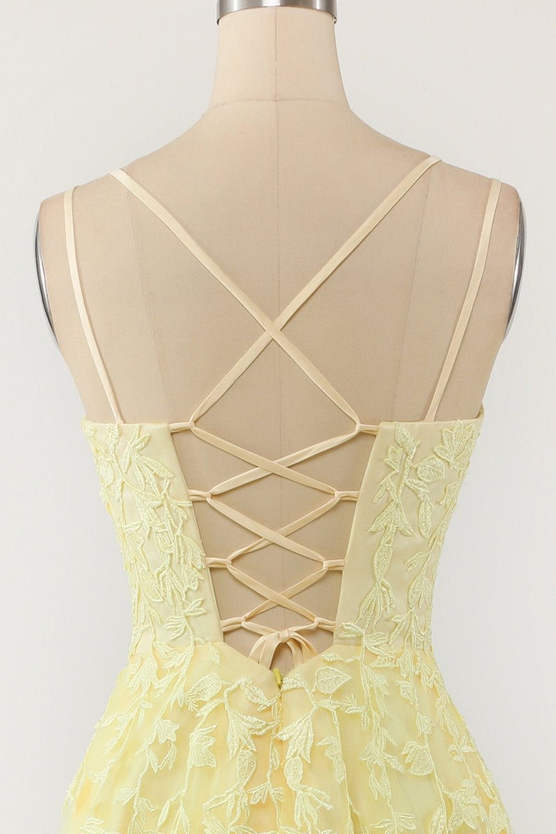 Load image into Gallery viewer, Yellow Spaghetti Straps Prom Dress