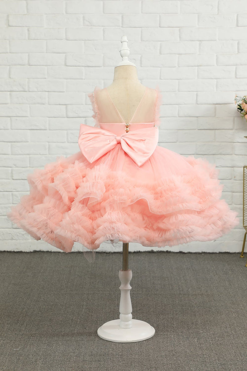 Load image into Gallery viewer, Pink Beading Tulle Flower Girl Dress with Bow