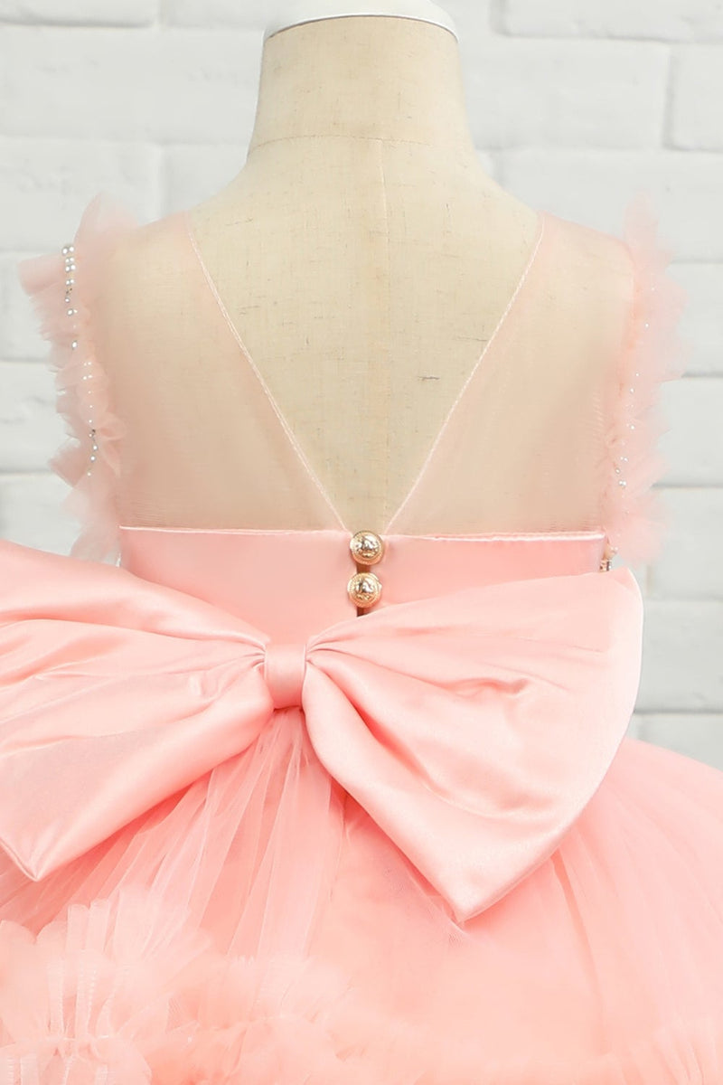 Load image into Gallery viewer, Pink Beading Tulle Flower Girl Dress with Bow