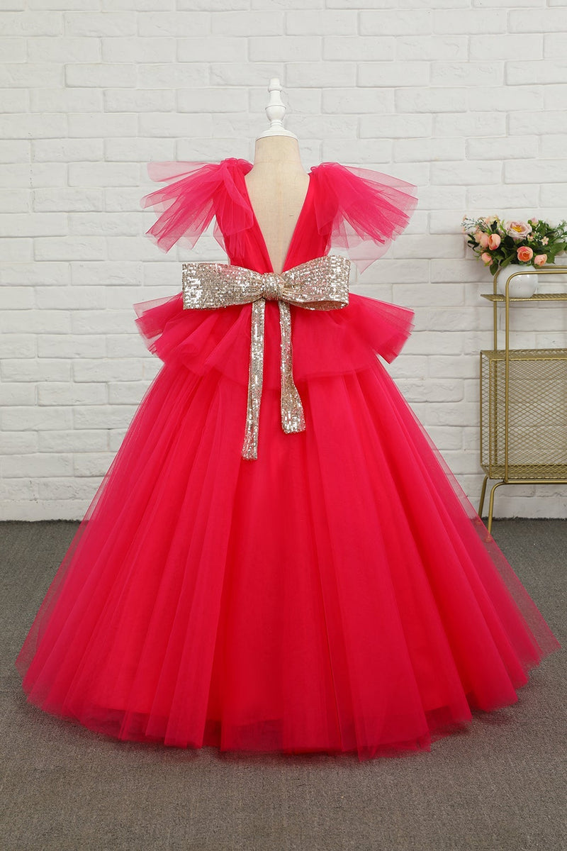 Load image into Gallery viewer, Fuchsia Tulle Flower Girl Dress with Sequins Bow