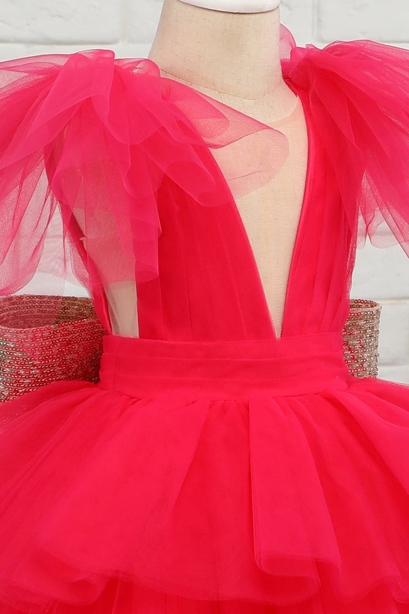 Load image into Gallery viewer, Fuchsia Tulle Flower Girl Dress with Sequins Bow