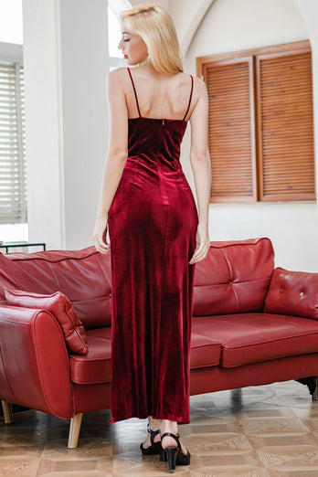 Red Velvet Evening Party Dress