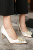 Load image into Gallery viewer, Beaded White Stiletto Pointy Heels