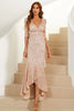 Load image into Gallery viewer, Sheath V Neck Champagne Sequins Long Party Dress