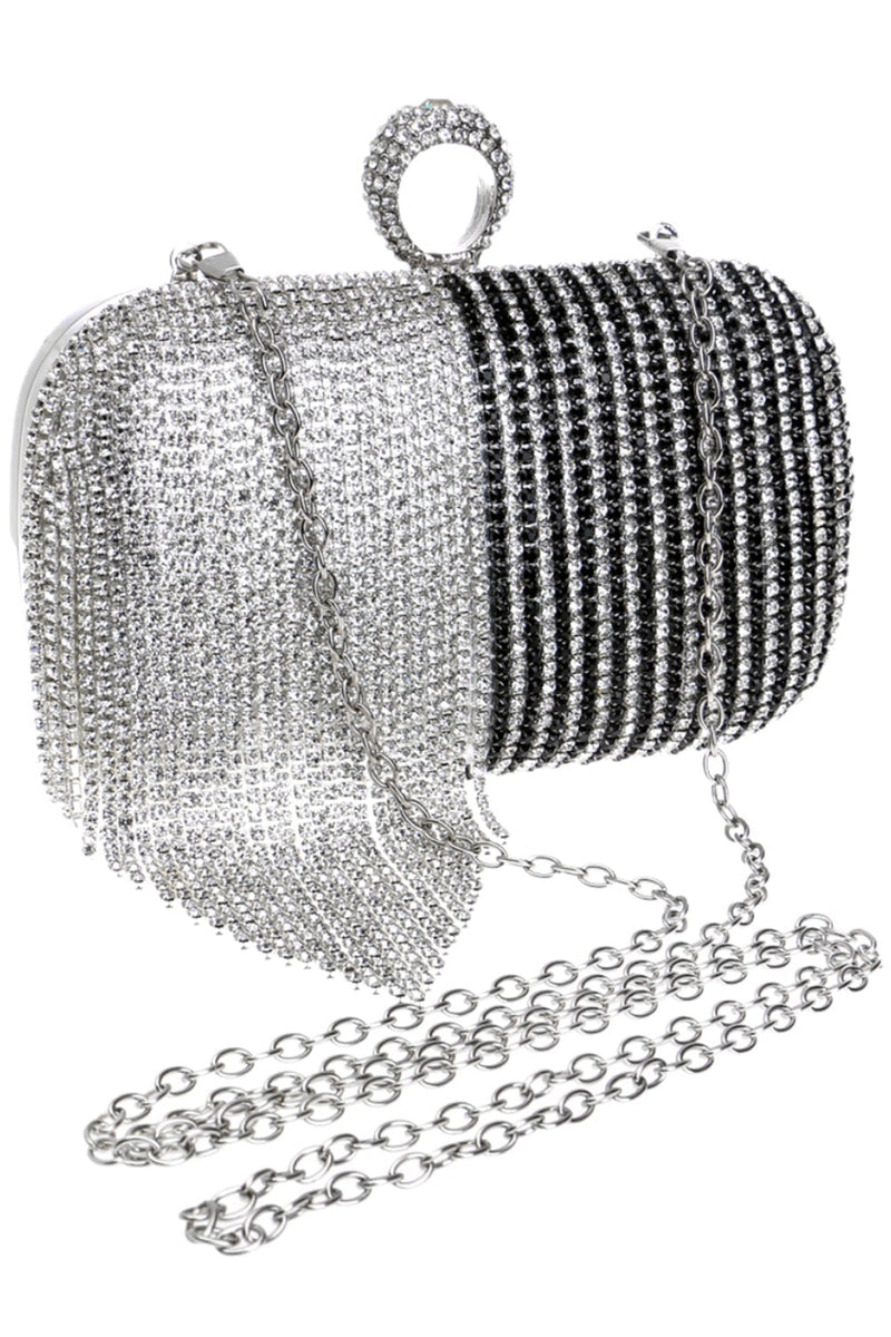 Load image into Gallery viewer, Black and Silver Beaded Prom Clutch