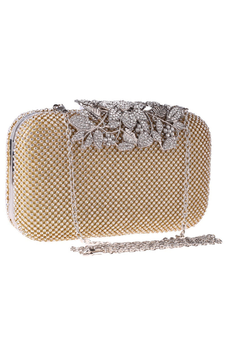 Load image into Gallery viewer, Golden Beaded Prom Clutch with Crystals