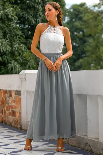 Grey Open Back Long Dress