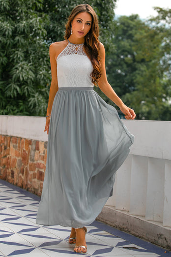 Grey Open Back Long Dress