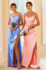 Load image into Gallery viewer, Peach Sheath Long Bridesmaid Dress with Slit