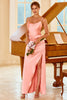 Load image into Gallery viewer, Peach Sheath Long Bridesmaid Dress with Slit