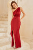 Load image into Gallery viewer, Burgundy One Shoulder Long Bridesmaid Dress