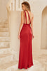 Load image into Gallery viewer, Burgundy One Shoulder Long Bridesmaid Dress