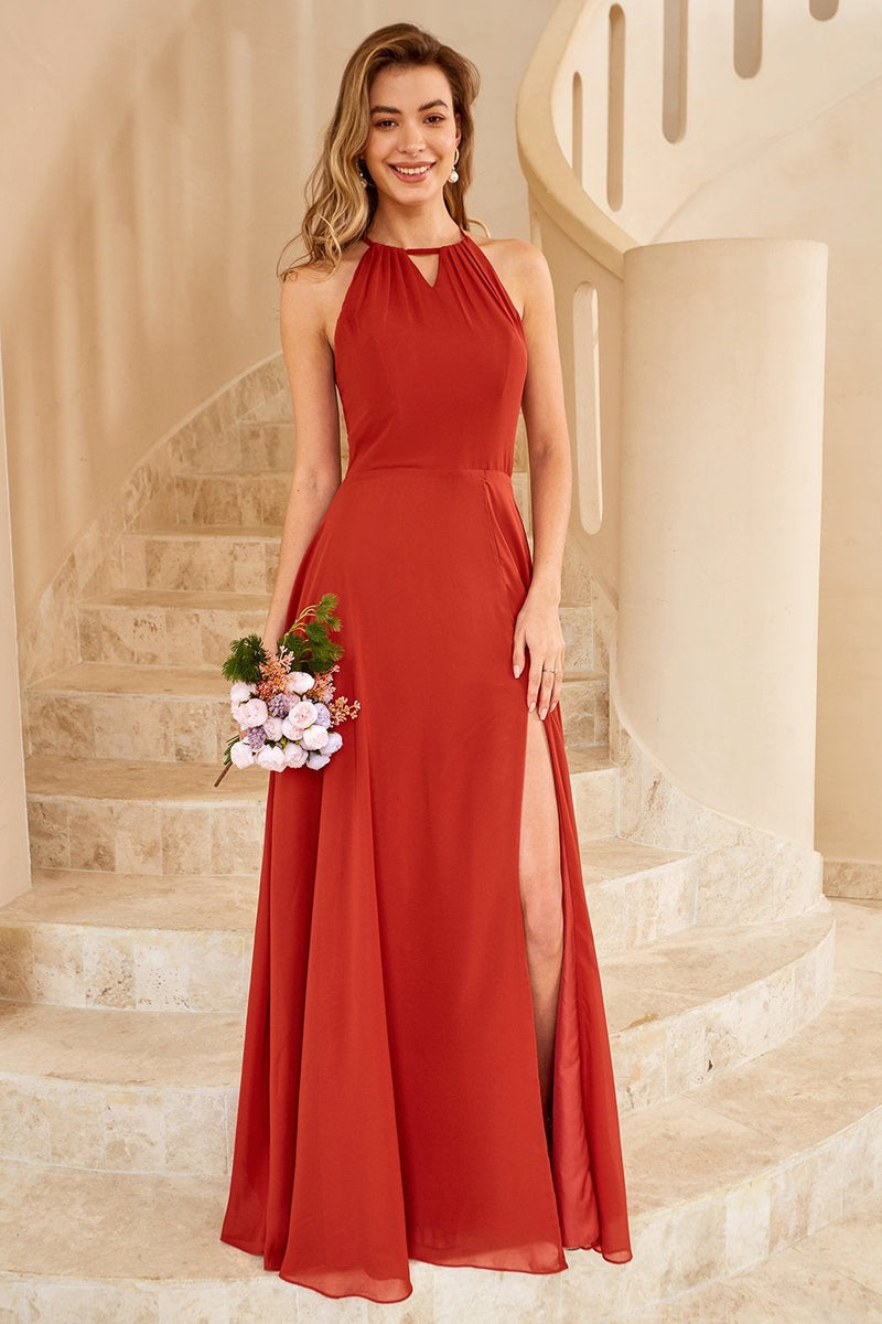 Load image into Gallery viewer, Rust Brown Open Back Bridesmaid Dress