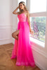 Load image into Gallery viewer, Convertible Spaghetti Straps Fuchsia Prom Dress with Slit