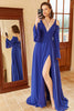 Load image into Gallery viewer, A Line Off the Shoulder Royal Blue Prom Dress with Split Front