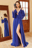 Load image into Gallery viewer, A Line Off the Shoulder Royal Blue Prom Dress with Split Front