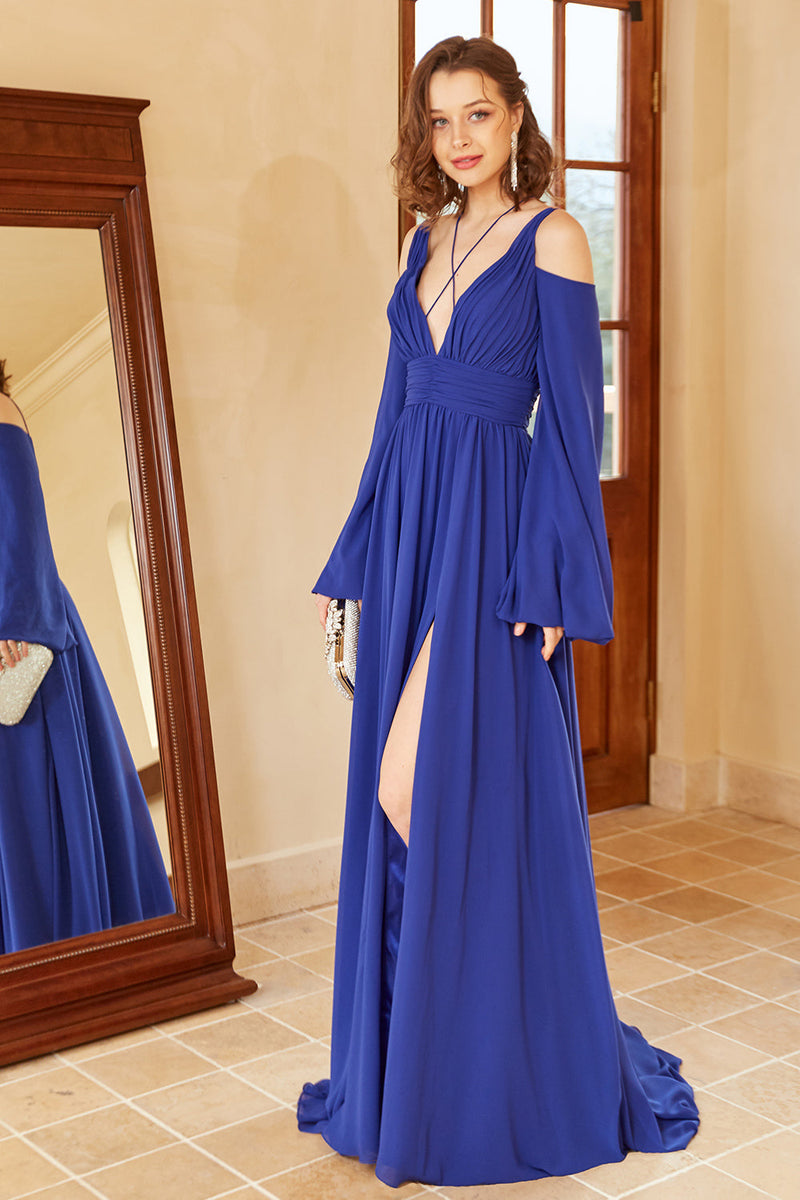 Long sleeve royal blue prom clearance dress