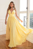 Load image into Gallery viewer, Classic A Line V Neck Yellow Long Prom Dress with Slit