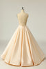 Load image into Gallery viewer, Champagne Backless A Line Satin Prom Dress