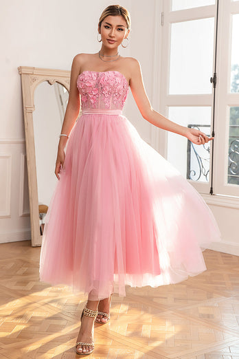 Gorgeous A Line Strapless Pink Prom Dress with Appliques