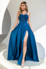 Load image into Gallery viewer, Blue Spaghetti Straps Prom Dress with Lace