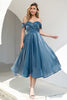 Load image into Gallery viewer, Princess A Line Off the Shoulder Grey Blue Prom Party Dress