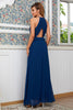 Load image into Gallery viewer, Navy Blue Chiffon Boho Bridesmaid Dress