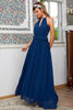 Load image into Gallery viewer, Navy Blue Chiffon Boho Bridesmaid Dress