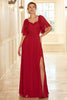 Load image into Gallery viewer, Burgundy Open Back Boho Bridesmaid Dress with Ruffles