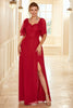 Load image into Gallery viewer, Burgundy Open Back Boho Bridesmaid Dress with Ruffles