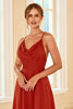 Load image into Gallery viewer, Rust Red Spaghetti Straps Long Bridesmaid Dress