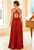 Load image into Gallery viewer, Rust Red Spaghetti Straps Long Bridesmaid Dress