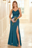 Load image into Gallery viewer, Green Lace Bridesmaid Dress with Slit